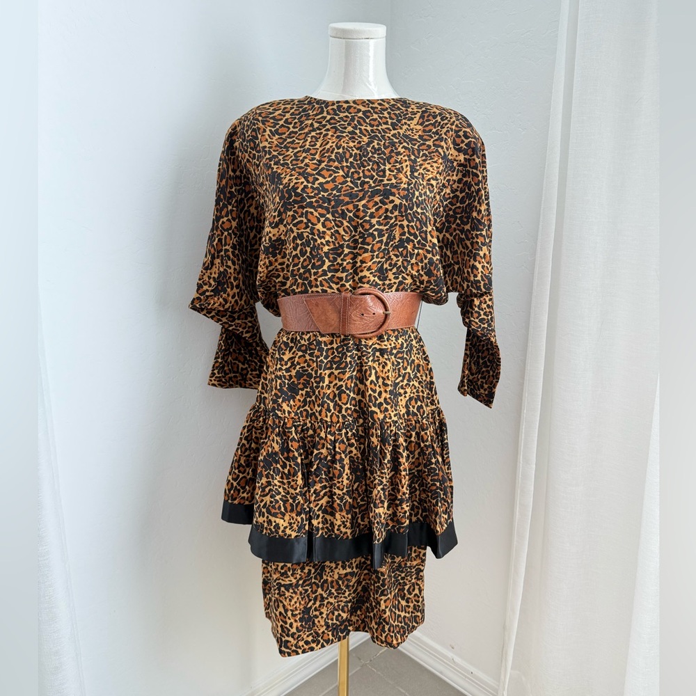 Vintage St. Gillian 💯 % SILK Leopard Print Dress Size US10 best Small/Medium EVC